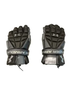Used Under Armour MD LAX GLOVES Lacrosse Gloves Mens Black MD
