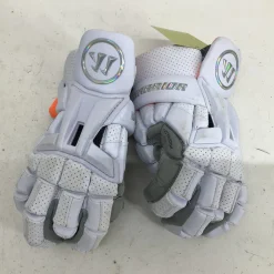 Used Warrior BURN XP JR XL LAX GLOVES Lacrosse Gloves Junior White XL