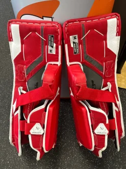 Used Bauer M5 PRO Goalie Leg Pads Inter White And Red 31"