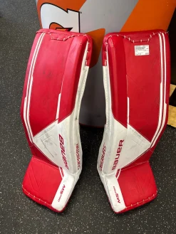 Used Bauer M5 PRO Goalie Leg Pads Inter White And Red 31