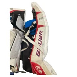 Used Bauer REACTOR Goalie Leg Pads Senior White/Red/Navy 35"