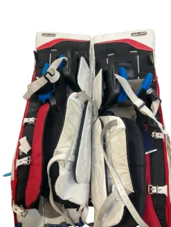Used Bauer REACTOR Goalie Leg Pads Senior White/Red/Navy 35