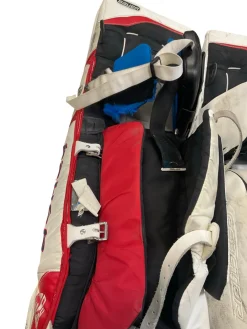 Used Bauer REACTOR Goalie Leg Pads Senior White/Red/Navy 35