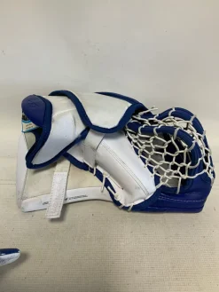 Used Bauer REACTOR R5 PRO 32+1 Goalie Leg Pads Senior White And Royal Blue 32