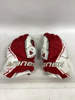 Used Bauer X60 GLOVES Senior Gloves Cardinal And White 14"