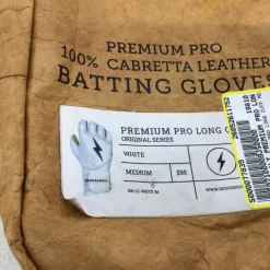 Used BRUCE BOLT PREMIUM PRO LONG CUFF MD BB/SB Batting Gloves White MD
