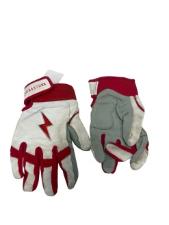 Used BRUCE BOLT PREMIUM PRO SHORT CUFF Youth Batting Gloves White / Red MD