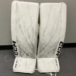 Used CCM AXIS XF PRO Goalie Leg Pads Senior White And Black 34