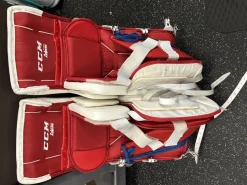 Used CCM REVOLUTION 579 Goalie Leg Pads Senior Red And White 32"