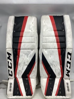 Used CCM REVOLUTION 595 Goalie Leg Pads Junior White 28"