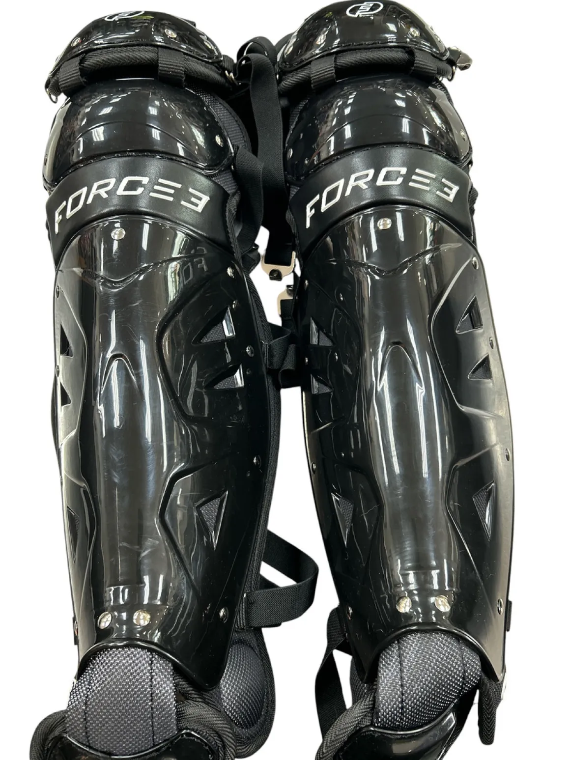 Used FORCE 3 SHIN GUARDS Catchers Leg Guards Black Adult