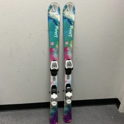 Used LUNA DH SKIS Girls DH Ski/Binding White And Carolina Blue 120 cm