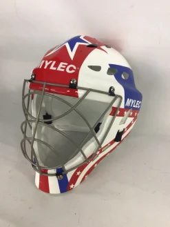 Used Mylec MYLEC GOALIE HELMET RED WHITE BLUE Junior Goalie Helmet/Mask White/Royal/Red One Size