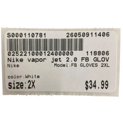 Used Nike Vapor Jet 2.0 FB GLOVES 2XL FB Gloves White 2X