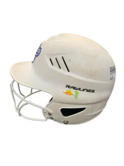 Used Rawlings WHITE HELMET W MASK Batting Helmet w/Mask White MD