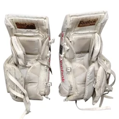 Used Reebok PREMIER SERIES 14K Goalie Leg Pads Junior White 26"