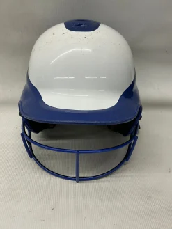 Used RIP-IT RIP IT SOFTBALL HELMET W MASK Batting Helmet w/Mask White And Royal Blue S/M