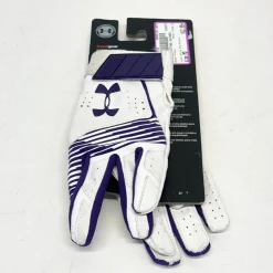 Used Under Armour CLEAN UP BB/SB Batting Gloves White And Purple MD