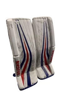 Used Vaughn SLR Goalie Leg Pads Senior White/Red/Blue