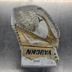 Used Vaughn 1000 VELOCITY 6 GLOVE Senior Goalie Catcher White And Gold