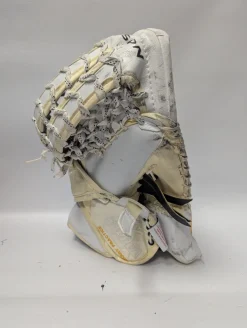 Used Vaughn VISION PRO RETURN GLOVE Senior Goalie Catcher White And Gold
