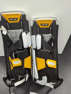 Used Vaughn V9 +2 JUNIOR LEG PADS Goalie Leg Pads Junior White/Black/Yellow 24"