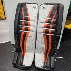 Used Vaughn V6 1000 +1 LEG PADS Goalie Leg Pads Senior Black And Orange 35