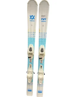 Used Volkl FLAIR JR 110CM Girls DH Ski/Binding White And Royal Blue 110 cm